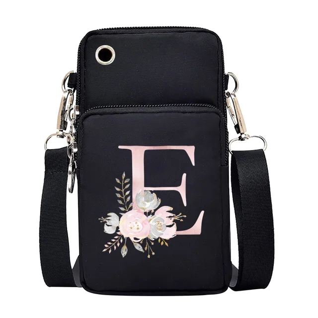 Waterproof Mobile Phone Bag for Iphone/huawei/xiaomi/samsung Universal Pink Flower 26 Letters Cell Phone Case Women Wrist Pack 7Pink flower E
