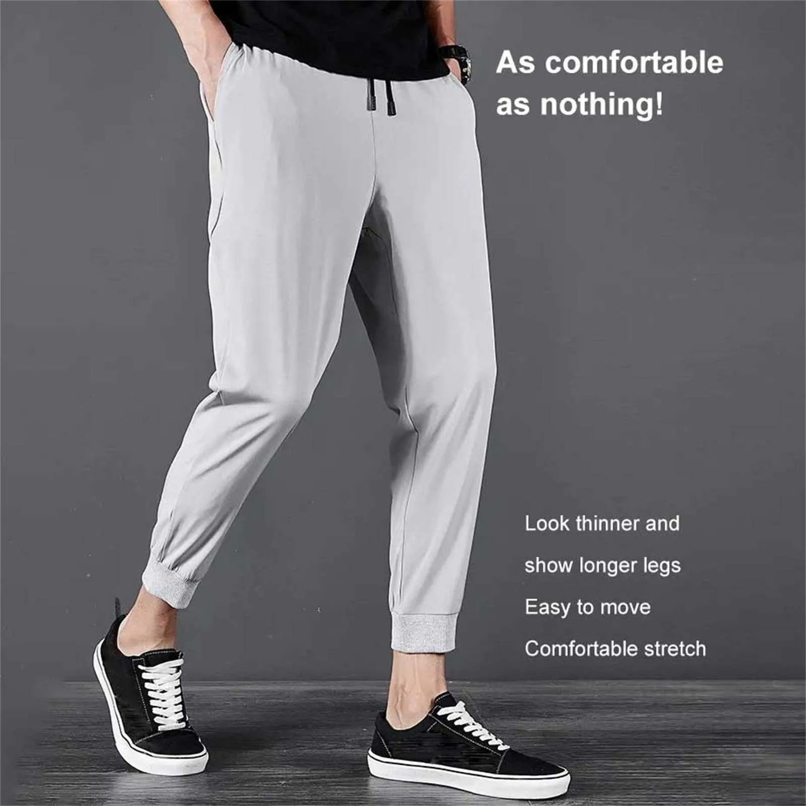 

Summer Ice Silk Sweatpants Mens High Elastic Naked Feeling Stretchy Trousers Breathable Elastic Basic Gym Sport Jogger Pants
