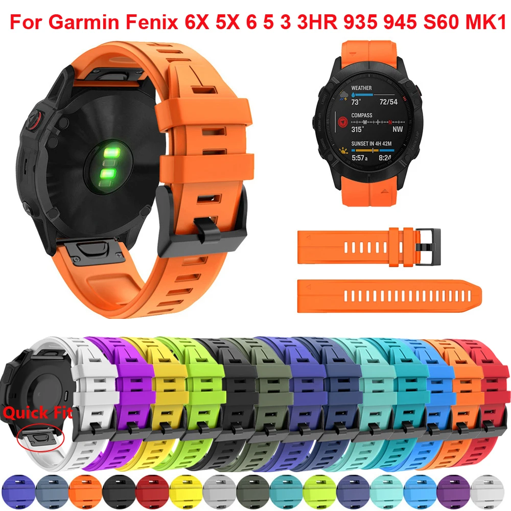 

26 22MM Watchband Strap For Garmin Fenix 6 6X Pro Fenix 5 5X 3 3HR S60 945 Watch Quick Release Silicone Easyfit Wrist Band Strap