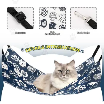 Hanging Cat Hammock Bed – Reversible & Adjustable for Cats, Ferrets, Puppies, Rabbits & Small Pets 2