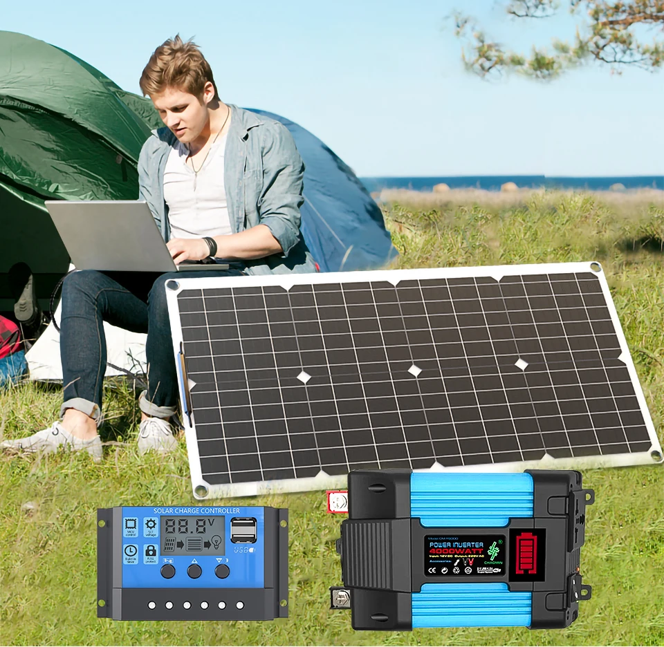 110V220V 6000W Flexible Solar Panel System Kit 12V Battery Charger Controller