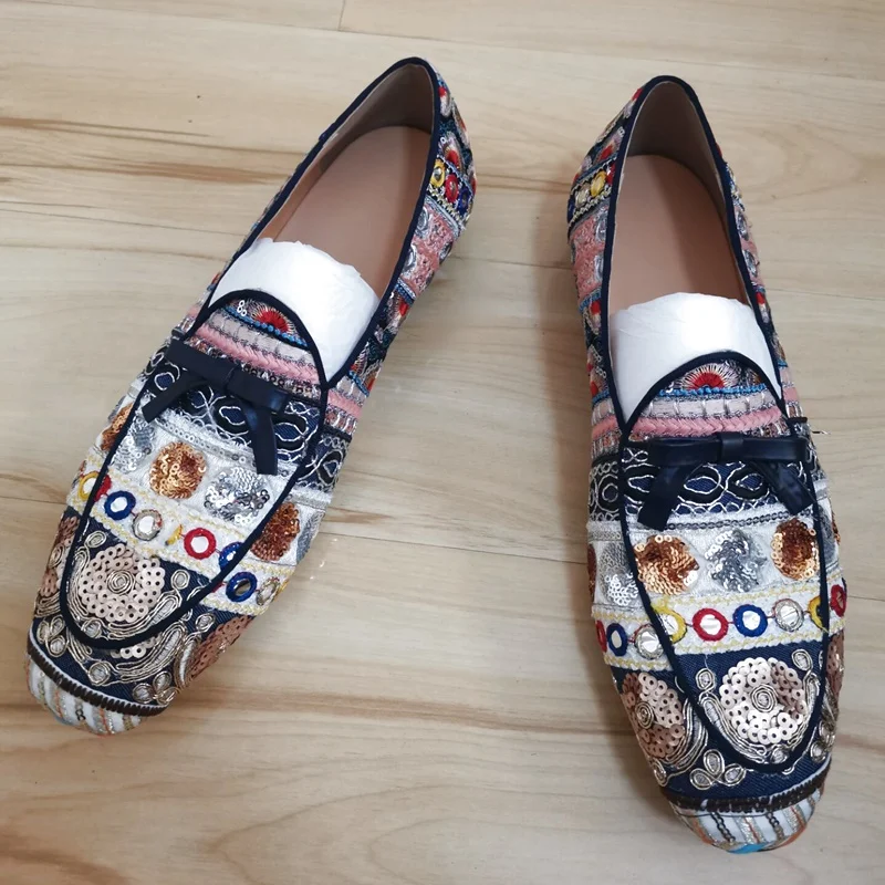 Brand Glitter Embroidery Loafers Summer Slip On Casual Shoes For Men Luxury Flats Dress Shoes Party Wedding Designer Shoes