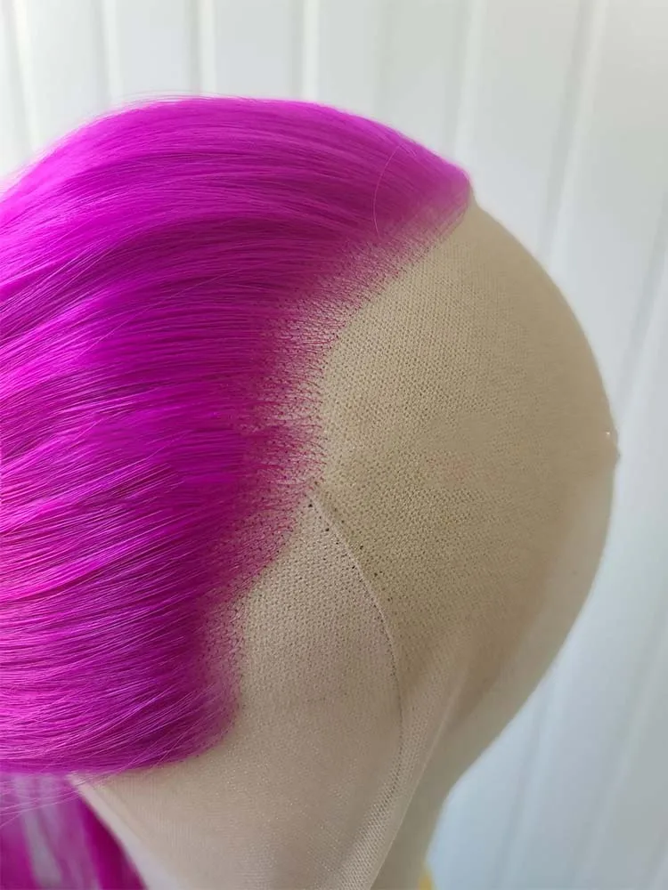 Synthetic Wig Hot Pink Long Straight Lace Front Glueless Rose Red Colored Hair for Women Party Cosplay, synthetic wig