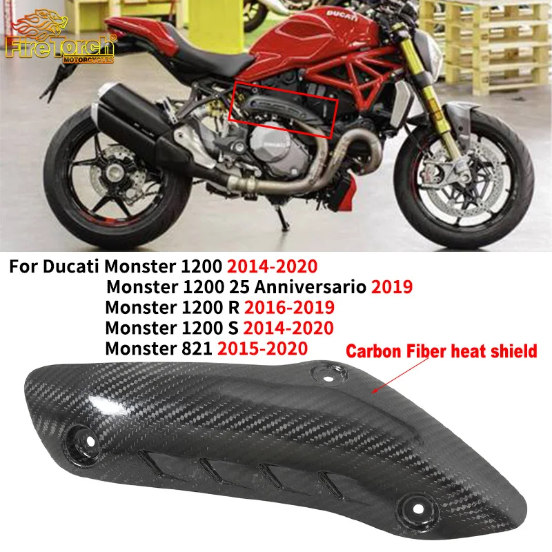 

Moto Exhaust Link Pipe Cover Carbon Fiber Anti-Scald Cap Heat Shield Guard Proof For DUCATI Monster 821 1200 S R 25 Anniversario