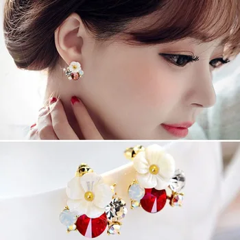 925 Silver Needle Korean Fashion Flower Stud Earrings For Women Christmas Jewelry 2025 Trending Luxury Women's Crystal Earrings