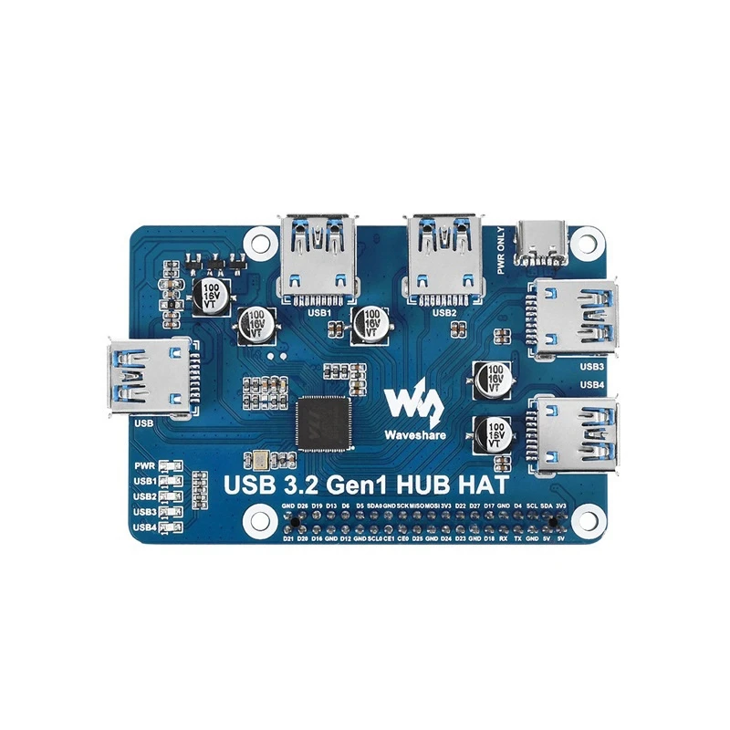 Waveshare USB 3.2 Gen1 HUB HAT 4-Channel USB 3.0 Expansion Port Driver-Free Plug&Play for Raspberry Pi 4B 3B+ 3B 2B Zero W WH