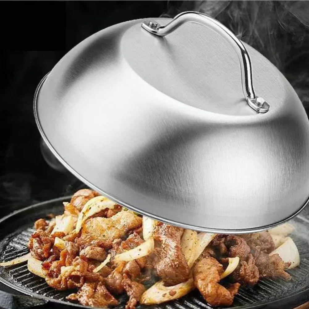 Stainless Steel Oven Squeegee Cover Arched Round 6/9inch Cheese Melting Dome Barbecue Tools with Handle Steak Pot Lids Cover