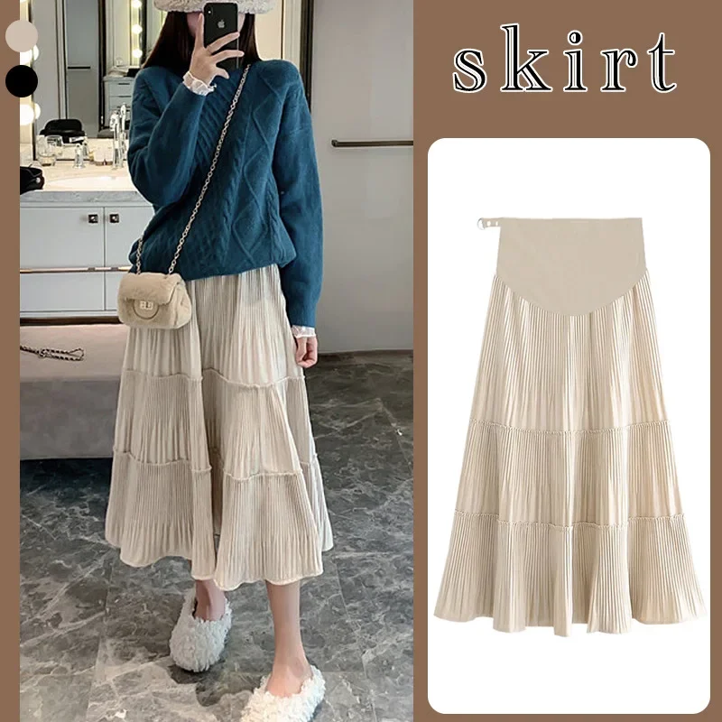 Maternity Skirt Casual Half-length Women's Outerwear Cake-shaped Slimming A- line Skirt for Autumn Winter Fashion Korean Style