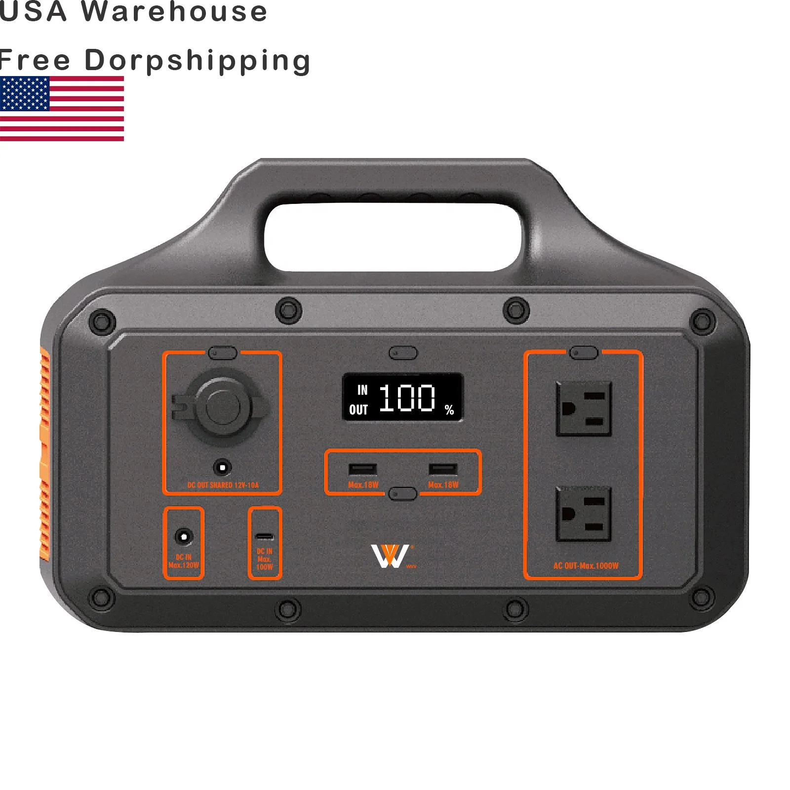 Usa Stock Direct 1000 Watt Backup Generatore Di Corrente A Batteria Al Litio 2 X110V Prese Ca Campeggio All'Aperto Centrale Elettrica Portatile 1000 W