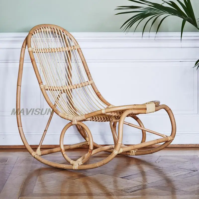 Latest Leisure Real Rattan Lounge Chair For Balcony Villa Rocking Chair Outdoor Furniture Indonesia Wicker Coffee Table