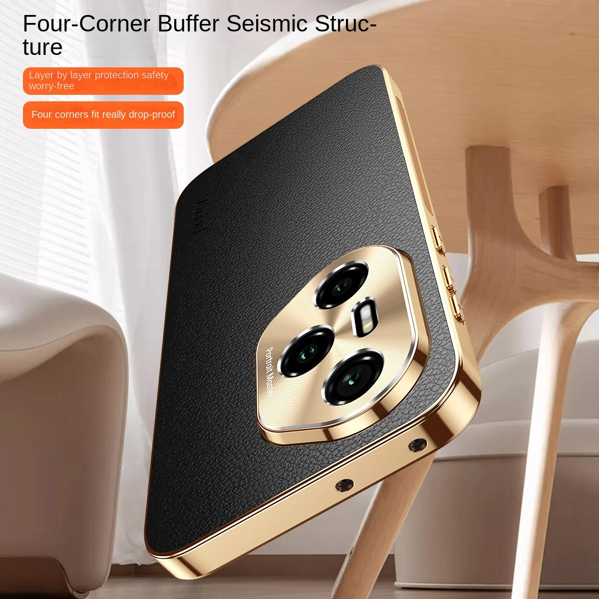 Premium Vegan Leather Shockproof Phone Case with Alloy Lens Frame