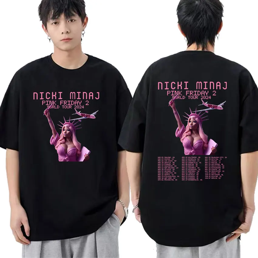 

Rapper Nicki Minaj Pink Friday 2 2024 World Tour Print T Shirts Men Women's Retro Aesthetic Oversized T-Shirt Hip Hop Streetwear