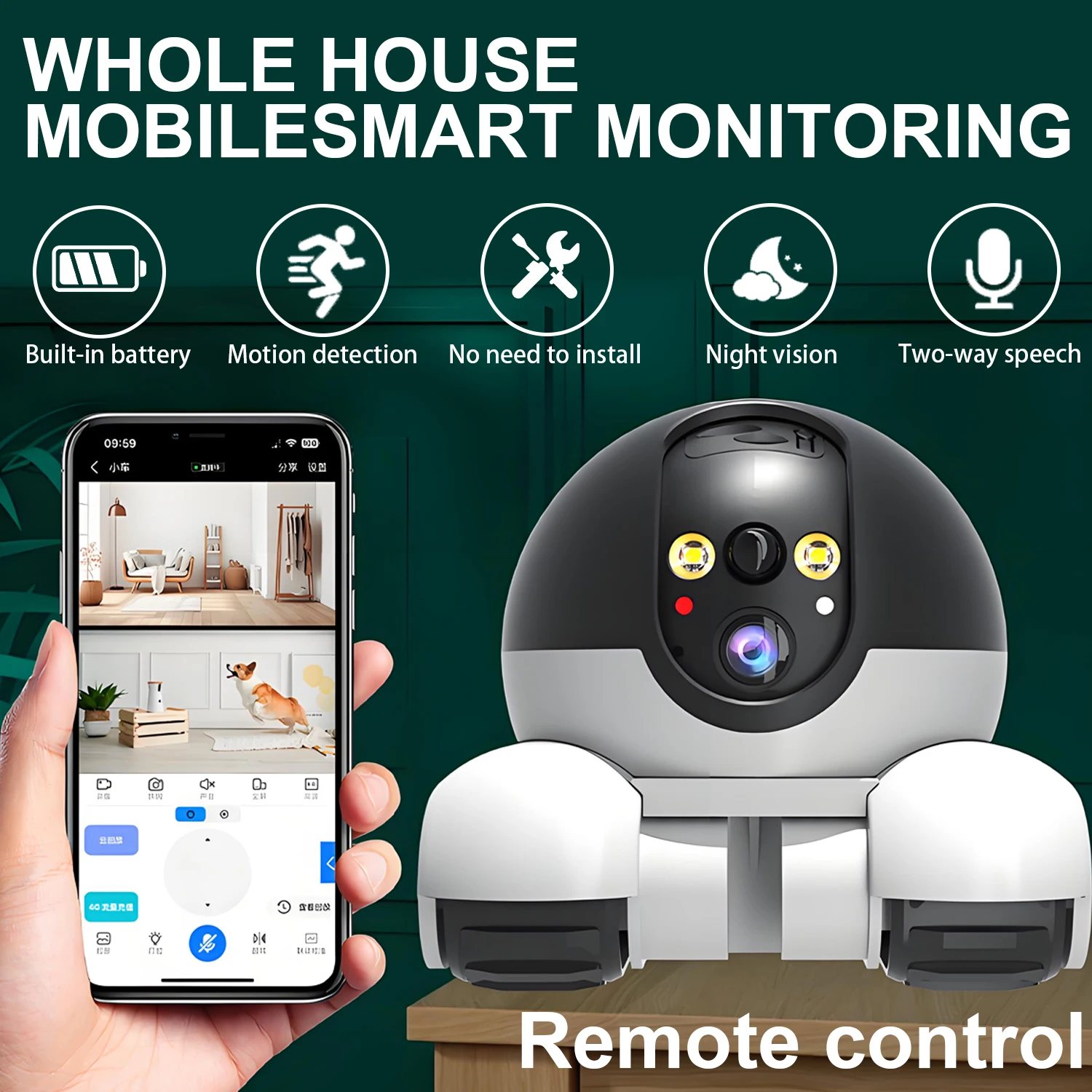 2025New Rechargeable Battery 4MP Dual Lens Wireless Wi-Fi APP Remote Control 2 Way Talk Movable Pet night vision Camera Monitor