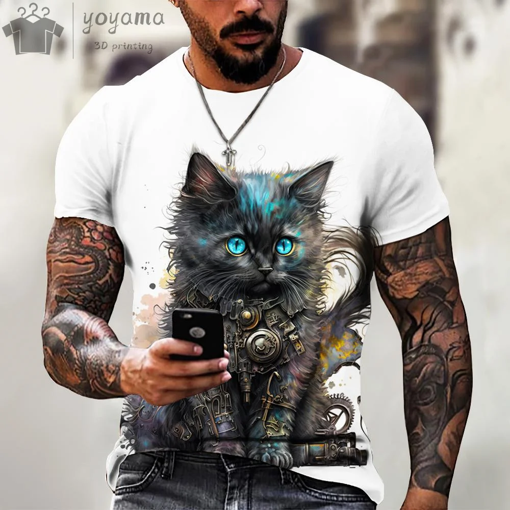 Oversize Cat Print Man T-shirt Cat Graphic T shirts Men's Summer - Main Image