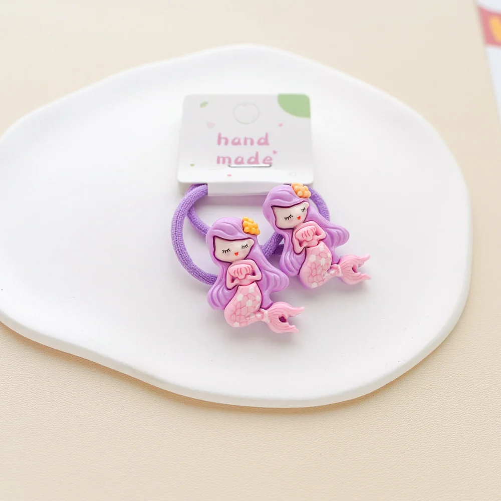 2PCS Neue Reizende Cartoon Meerjungfrau Harz Mädchen Kinder Elastische Haar Bands Prinzessin Haar Zubehör Kinder Haar Krawatten Baby headwear – Detail 14