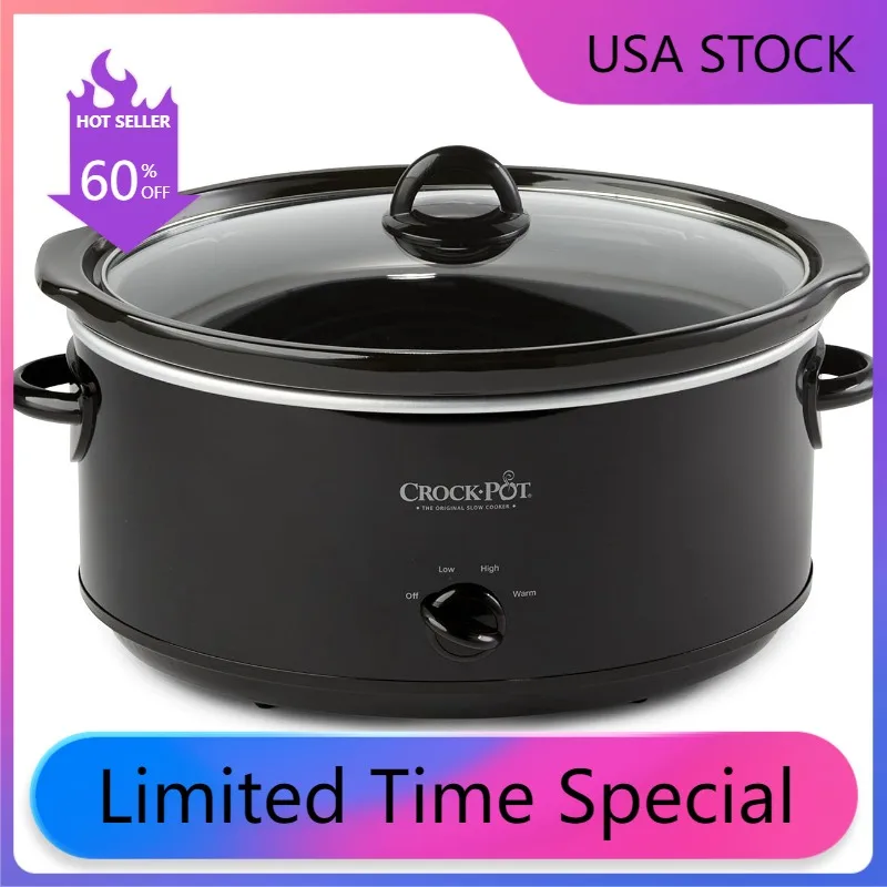 

Large 8 Quart Oval Manual Slow Cooker and Food Warmer, Black (SCV800-B)