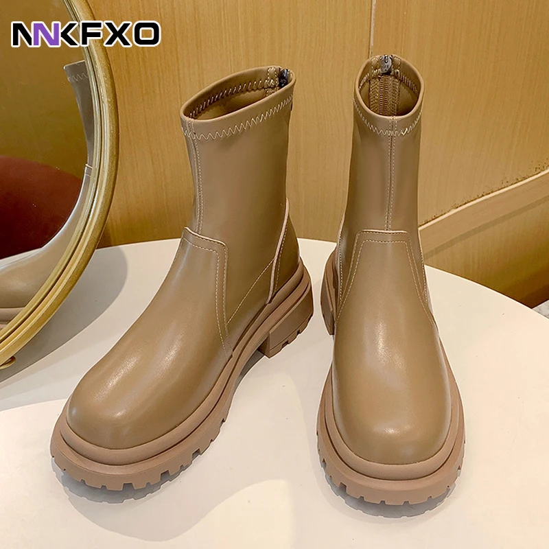 

New Ankle Boots Thick Bottom Leather Shoes For Women Winter Short Boots Daily Casual Footwear Size 35-40 Vc4920