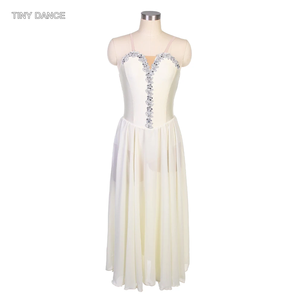 Ivory Spandex Ballet Dance Costume Long Tutu Dress For Adult Lyrical