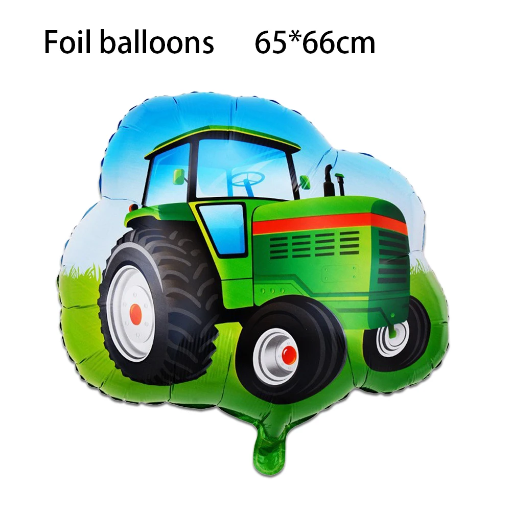 Green Farm Tractor Birthday Party Tableware Set with Banner, Balloons, Cups, Plates, and Napkins