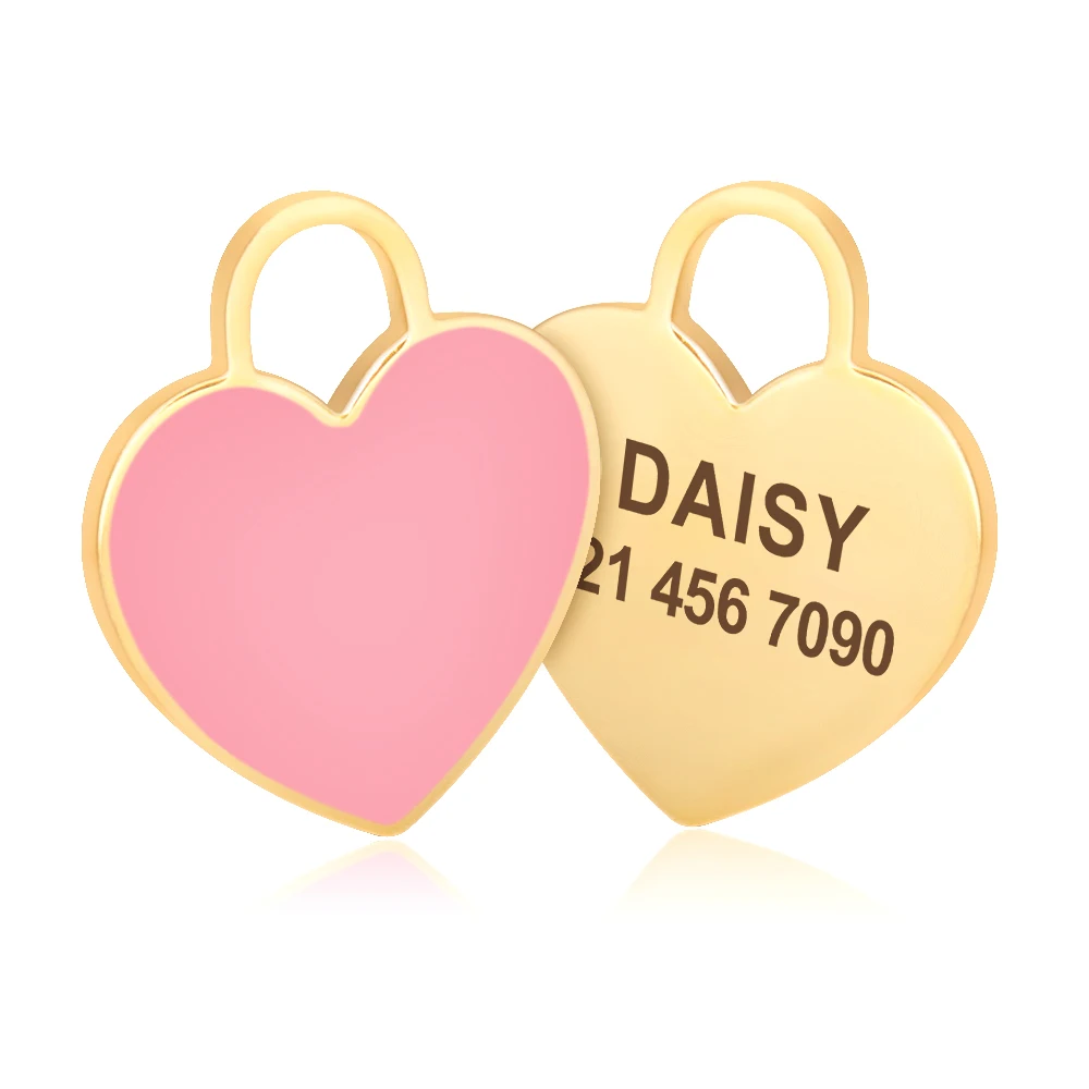Kostenloser individueller Hunde-ID-Tag, personalisierter Welpen-Katzen-Namensschild-Anhänger, Anti-Verlust-Herz-Tags für Halsband, Gril, Jungen, Hunde, Haustierzubehör – Detail 10