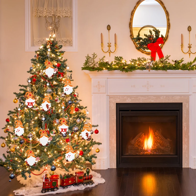 12PCS Christmas Wooden Pendants Gingerbread Man Gnomes Xmas Tree Hanging Oranment 2024 Noel  Decorations for Home New Year Gift