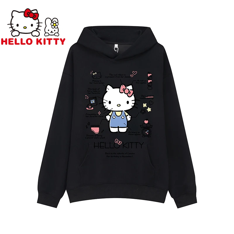

New Sanrio Hello Kitty Kawaii Cartoon Printed Plush Pullover Hoodie Men Women Autumn Winter Cartoon Anime Gift Warm Hoodie