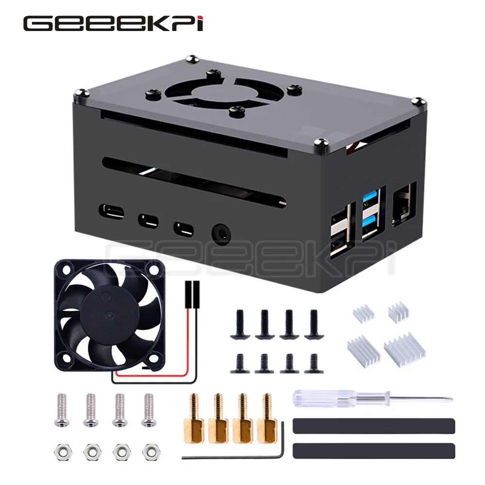 Geeekpi-raspberry pi 4b Case Suporta Chapéu Poe Ventilador 5v