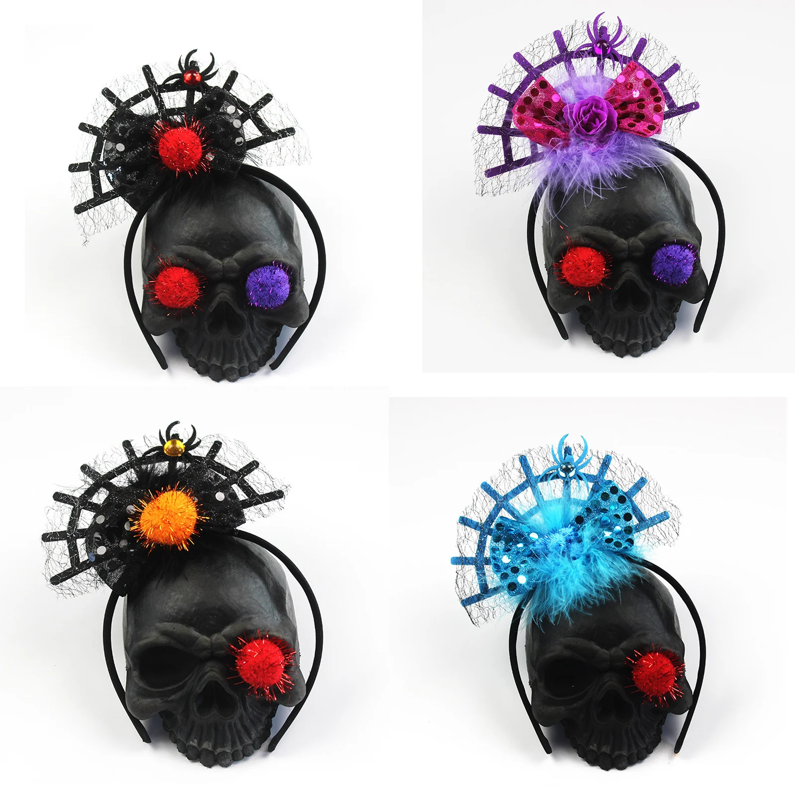 

1Pc Boho Halloween Hair Accessories Spider Web Lace Headband Festive Supplies Party Decoration Head Hoop Dress Up Cosplay Props