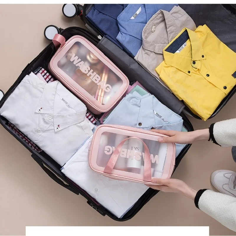 PU Women Travel Storage Bag Cosmetic Bag Makeup Bag Travel Organizer Bags Waterproof Washbag Transparent Cosmetic Cases 5
