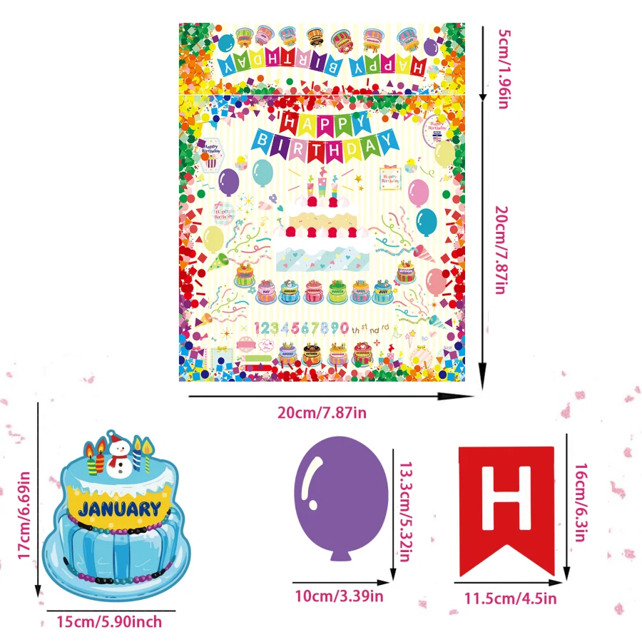 생일 축하 게시판 세트, 생일 벽 교실 장식, 달력 게시판, 교실용 컷아웃, 31 개