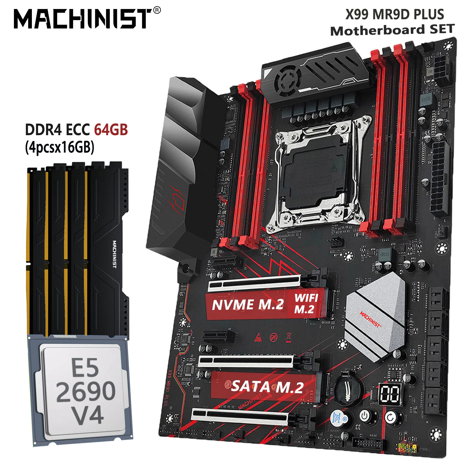 Machinist X99 Set Scheda Madre Lga 2011-3 Kit Intel Xeon E5 2690 V4 Cpu 64Gb = 4X16G Ddr4 Ecc Ram Memory Ssd Nvme M.2 Mr9D Plus