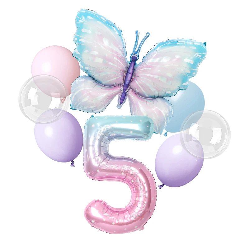 thumbnail image 1 of Decoración para fiesta de cumpleaños con mariposas moradas y rosas, vajilla con temática de mariposas, vasos de papel, platos, globos, suministros para fiestas para niñas, 1 of 5