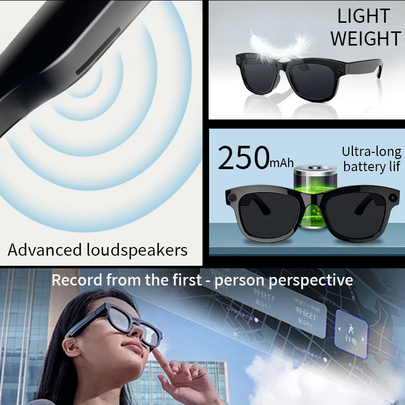 LIGE Smart Bluetooth Glasses 500W Camera Recording Videos AI Photo Recognition Answer Translation Call 250mAh Battery Sunglasses