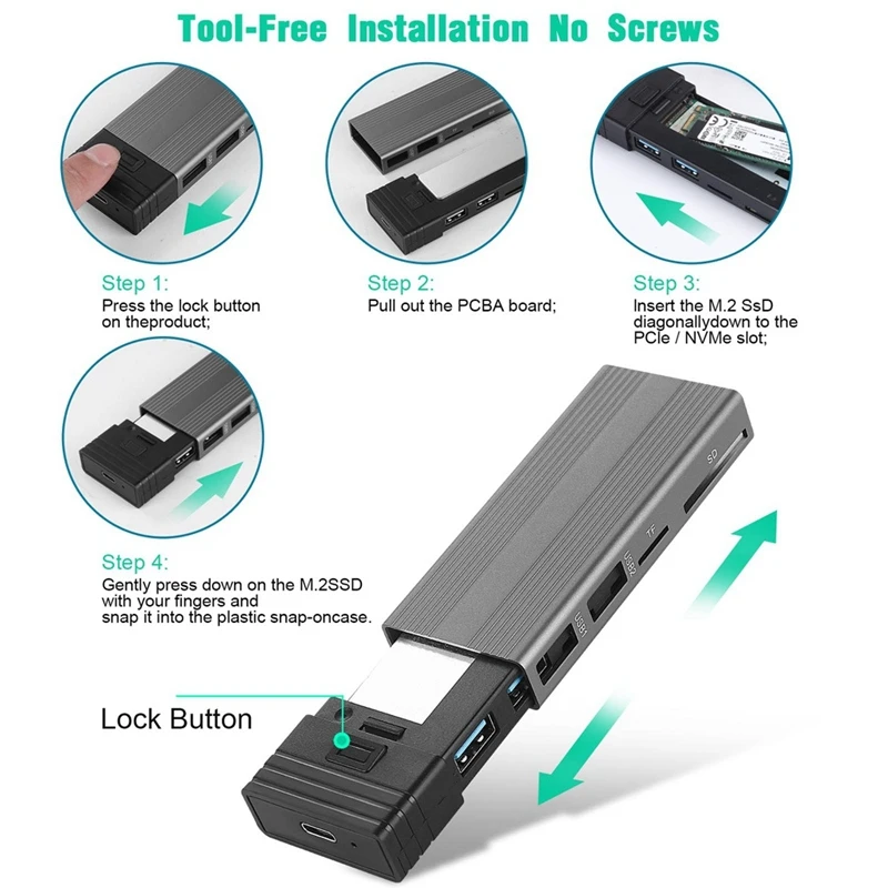 M2 SSD ̽ NVME Ŭ, M.2 to USB CŸ 3.1 SSD , NVME PCIE NGFF SATA M/B Ű SSD ũ ڽ