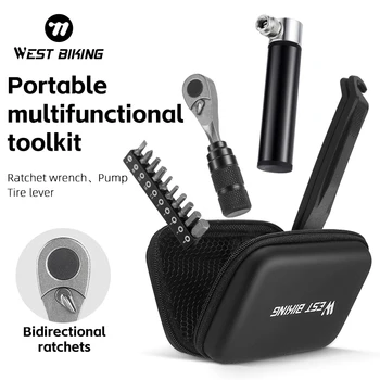 WEST BIKING Portable Toolkit Multifunctional Repair Tool Bag Ratchet Wrench Kit Tire Lever Mini Pump Tools Set Bike Accessories 1