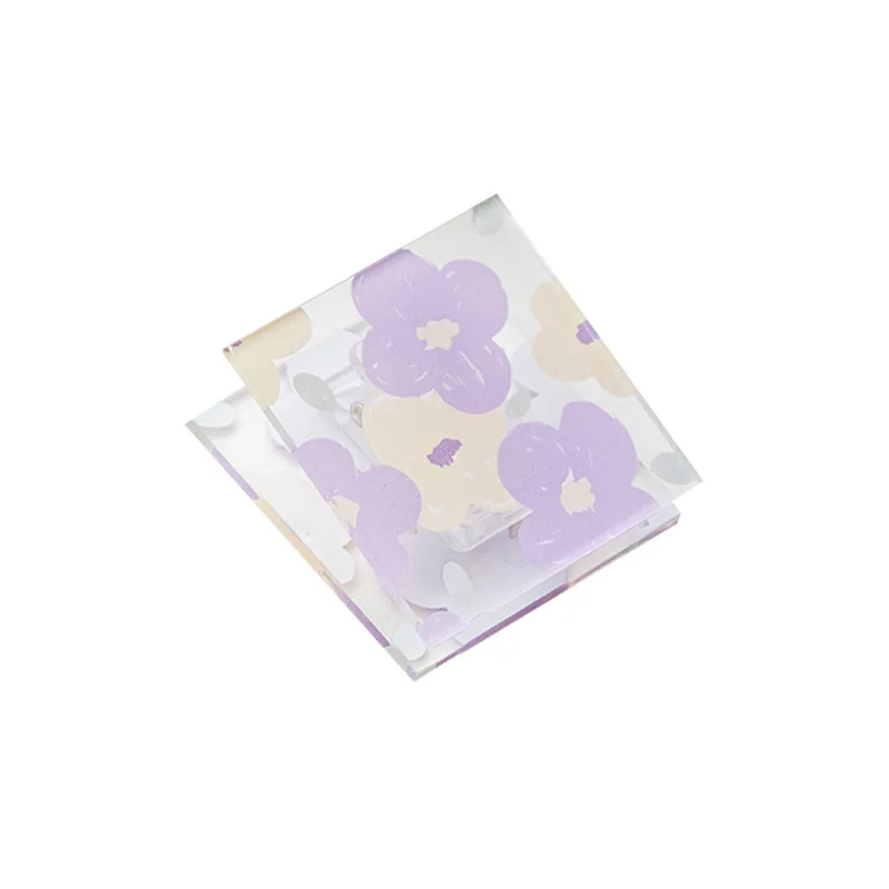 Cute Tulip Flowers Square Paper Clip Memo Clip Transparent Acrylic Stationery Storage Data File Documents Organizer Clips