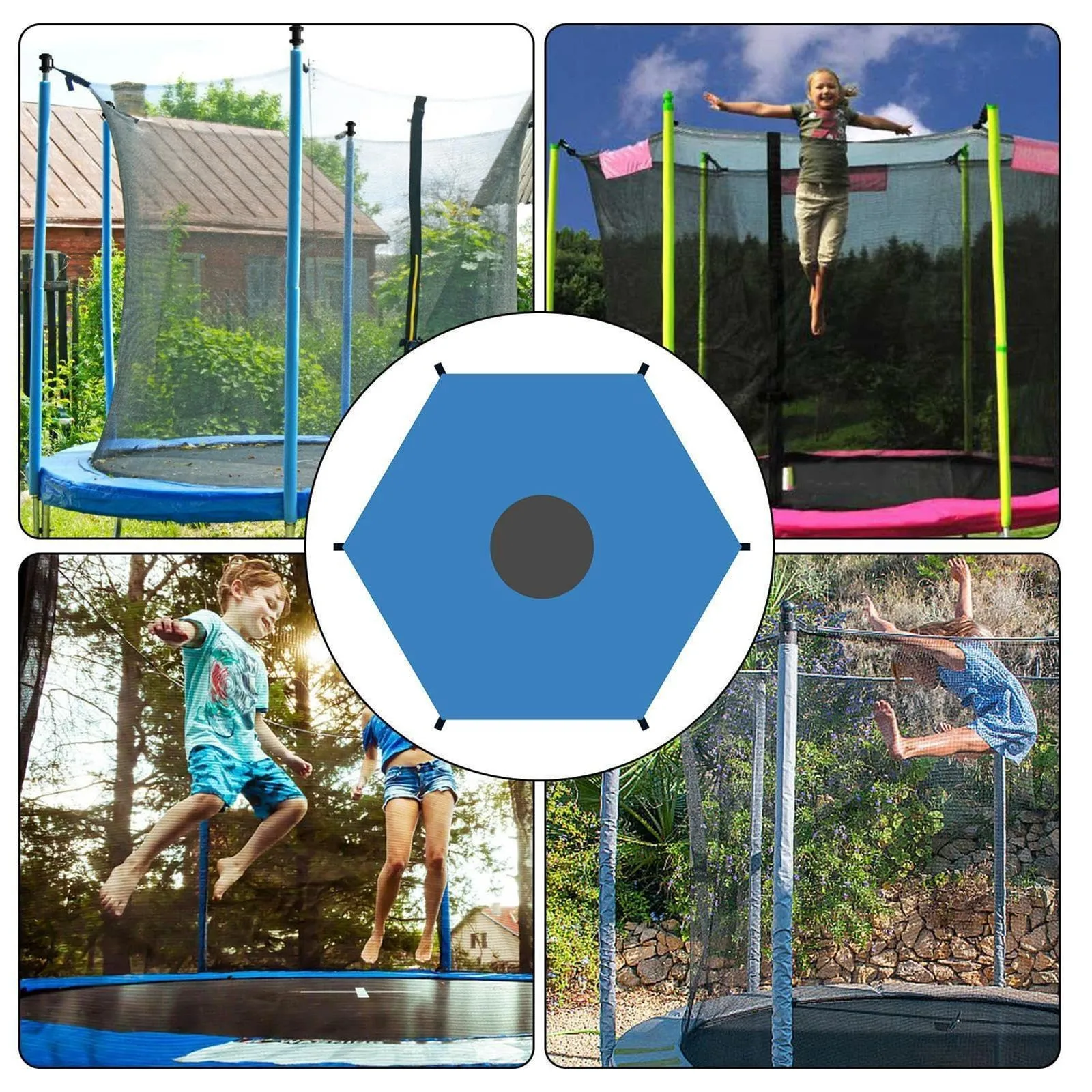 Trampoline Awning 14 Feet 6 Poles Sunshade Easy To Install Protective Trampoline Shade Accessories For Outdoor Backyard