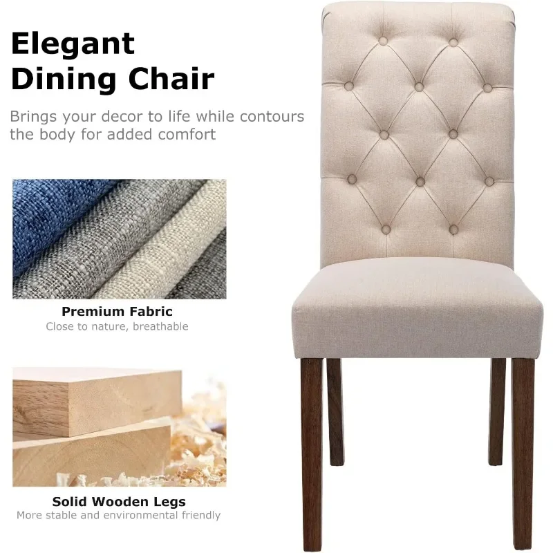 

Upholstered Dining Chairs Set of 4, Fabric Dining Room Chairs Stylish Kitchen Chairs with Solid Wood Legs and Padded Seat -Beige