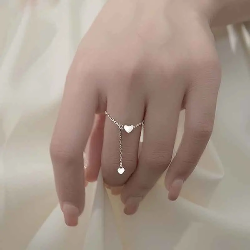 Silver Color Unique Design Love Heart Hanging Chain Ring Elegant Charm Index Finger Gift for Women Adjustable silver ring womens ring finger rings jewelry rings ring jewelry