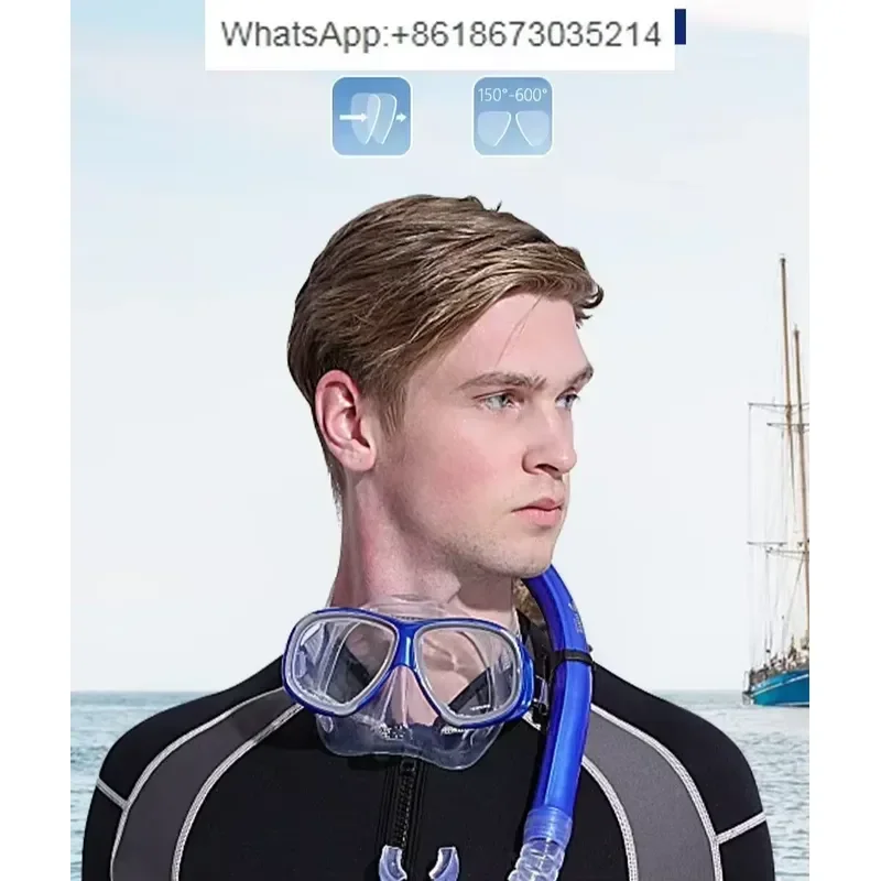 1PC Professional Snorkeling Set for Large Frame Diving Goggles with Degree Silicone Full Dry Breathing Tube Two Piece Kit - Image 5