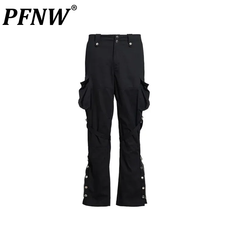 

PFNW Spring Autumn Men's Embroidery Cargo Pants Pocket Zipper Straight Punk Safari Style Niche Design Fashion Trousers 28A0265