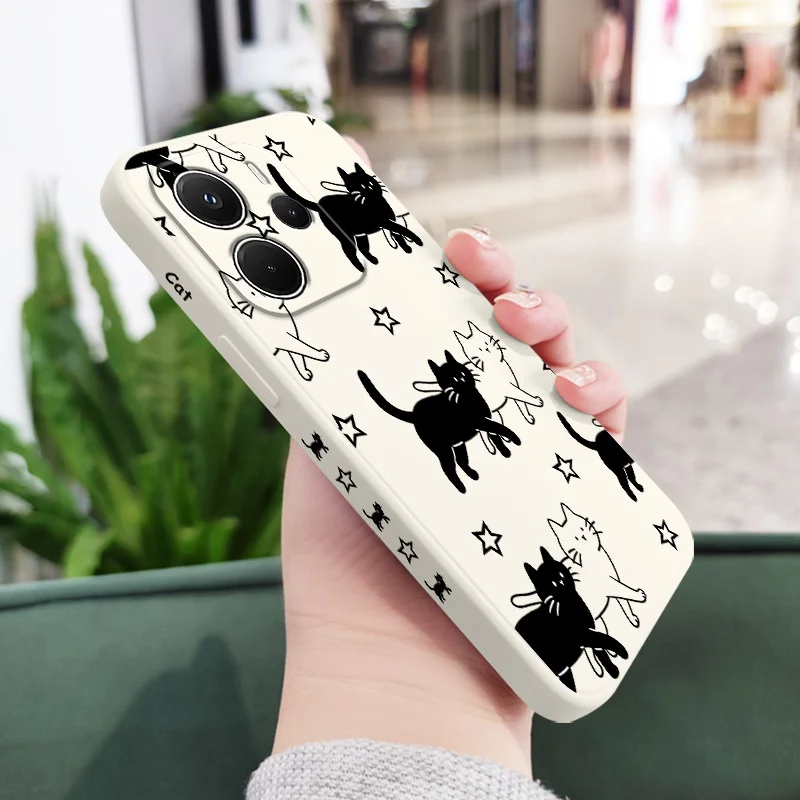 Star Cute Cat Liquid Silicone Phone Case Cover