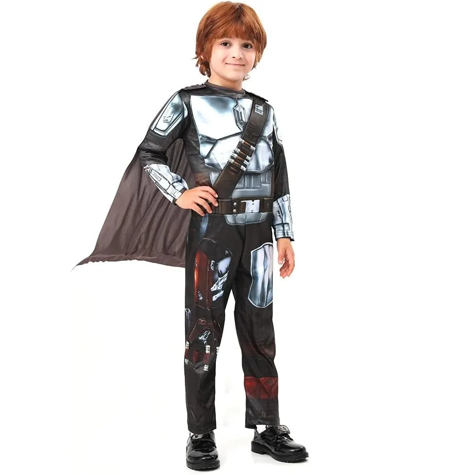 Kids Mandalorian Costume with Helmet and Cloak Children Holiday Party Cosplay Jumpsuit Halloween Costume for Boy