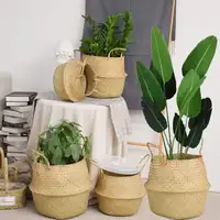 Storage Baskets Straw Wicker Rattan Hanging Flowerpot Seagrass Folding Laundry Clthoes Baskets Garden Plant Basket Home Decor 2