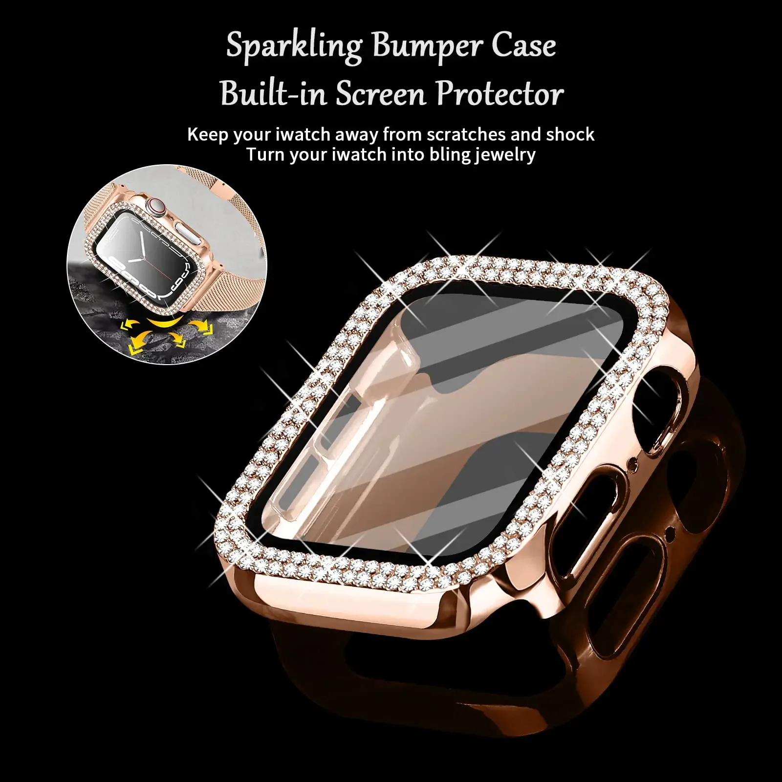 Elegant Milanese Loop & Diamond Bracelet for Apple Watch - Slim Sport Strap & Case