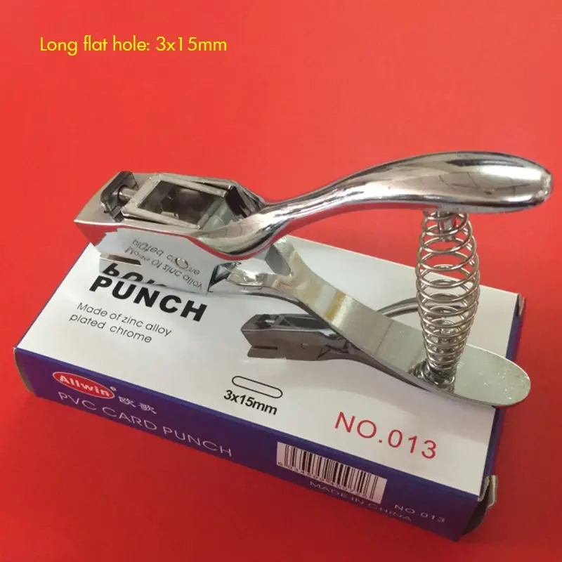 Single Hole Punch 3*15mm Oval Hole Hand-held Metal Puncher with Spring for Member ID Card Paper PVC School Office Supply