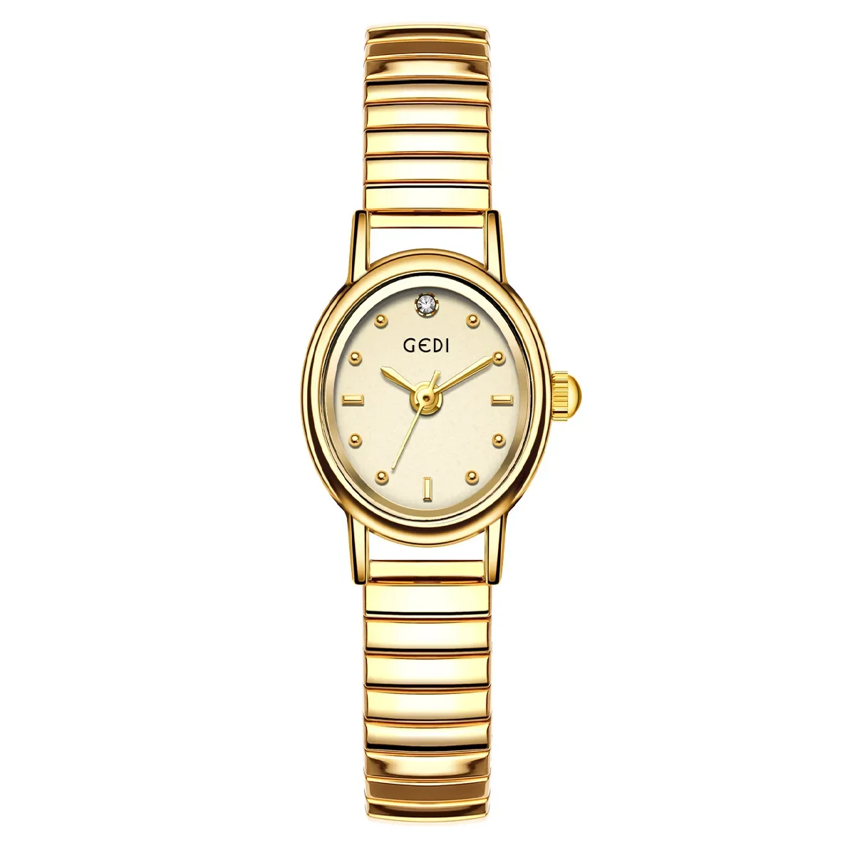 Women's Small Wrist Quartz Watch - Silver, Grey, and Gold Oval Design with Stainless Steel Band