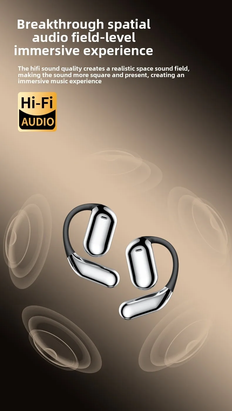 Cross-border hot-selling LCD hanging ear open earphones with full-color touch sc