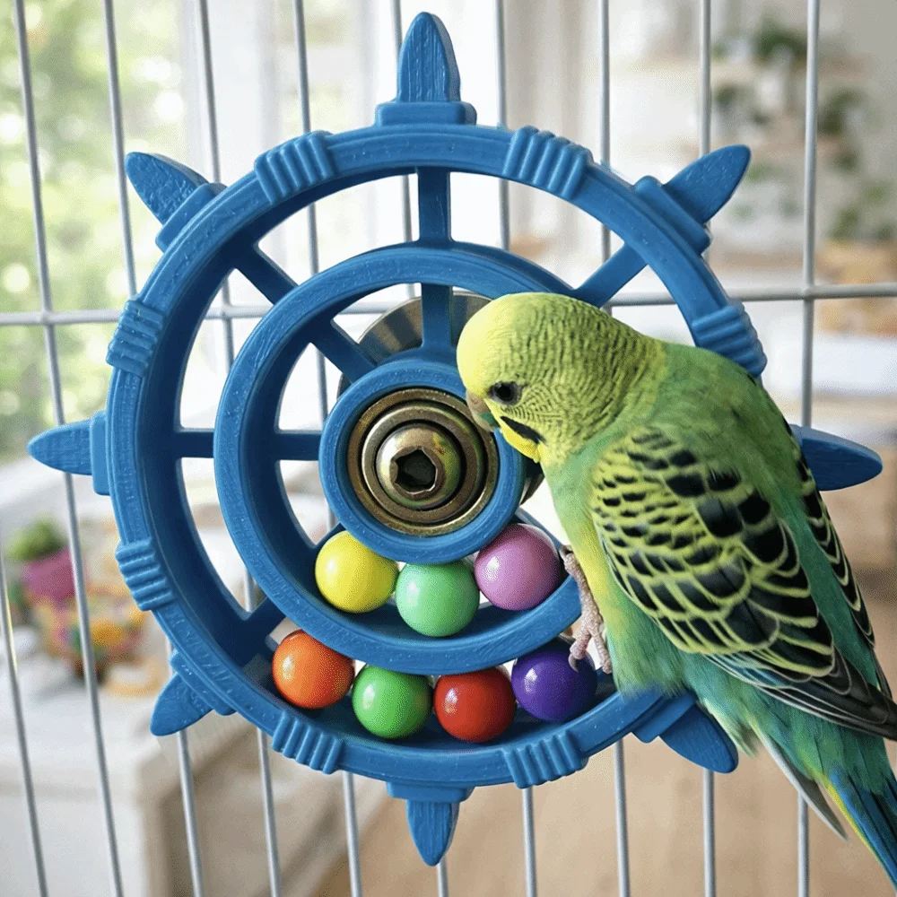 Colorful Rudder-Shaped Parrot Spinner Rattle Toy - Bite-Resistant Bird Exercise Toy