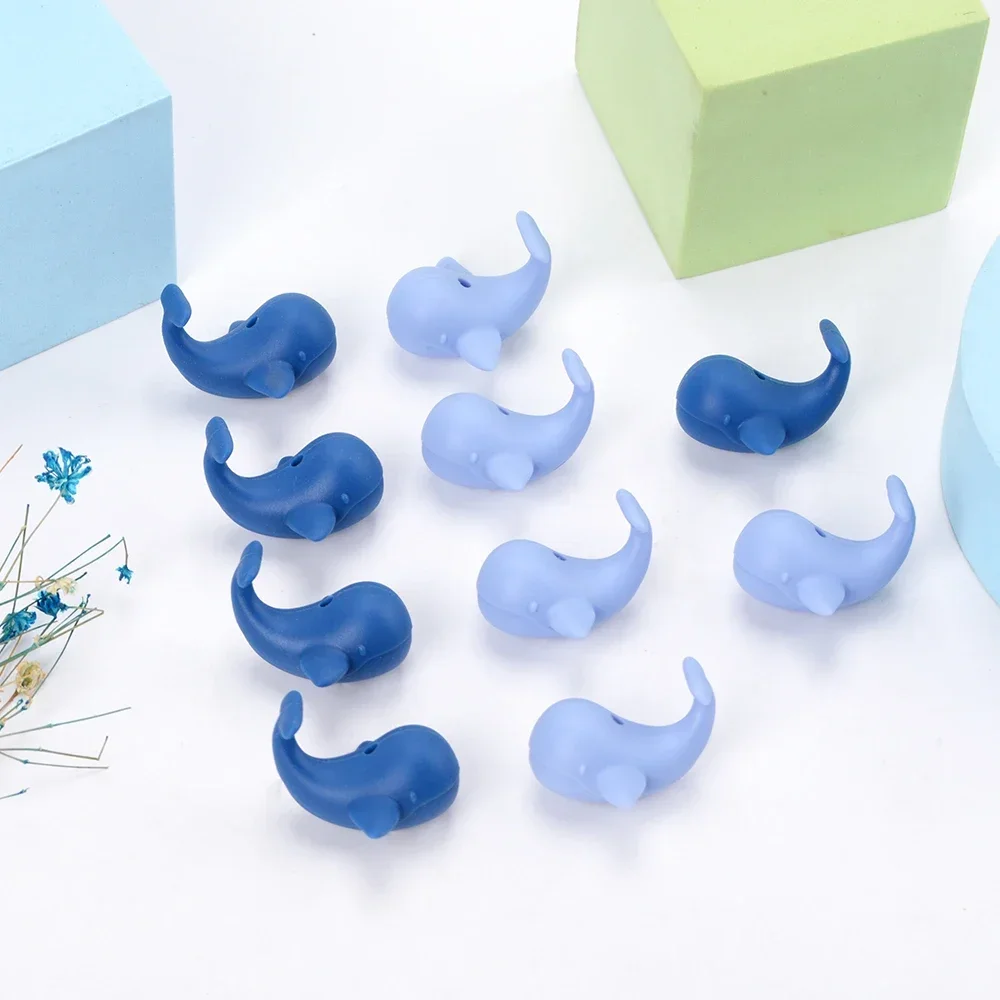 LOFCA 10Pcs Food Grade Mini Silicone Whale Beads Cute Cartoon Rodent BPA-Free Teething Necklace Care DIY jewelry toys